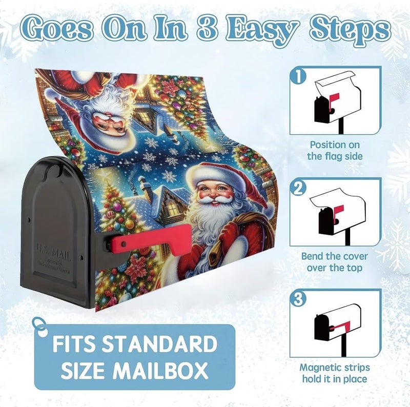 VBXNT Store Cartoon Santa Claus themed mailbox cover, magnetic waterproof mailbox packaging 18x21 inches standard size, snow oxford cloth mailbox decoration for Christmas, Thanksgiving, winter outdoor garden - Image 4